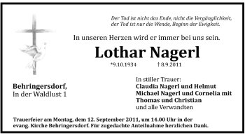Traueranzeige von Lothar Nagerl von Pegnitz-Zeitung